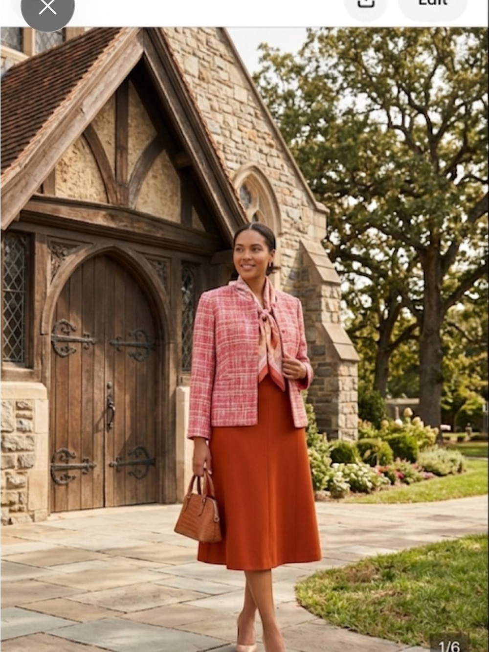 Jones New York Pink Plaid Tweed Jacket - Women's Elegant Collarless Coat ptp 24